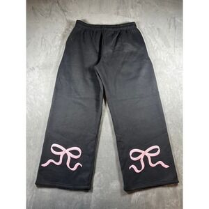 NWT Edikted Bonney Bow Black Sweatpants Women Large 29" Baggy Wide Leg